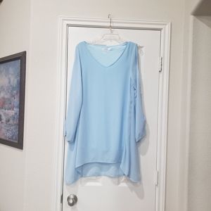 Face to face split long sleeve chiffon overlay high low ready to wear shift midi